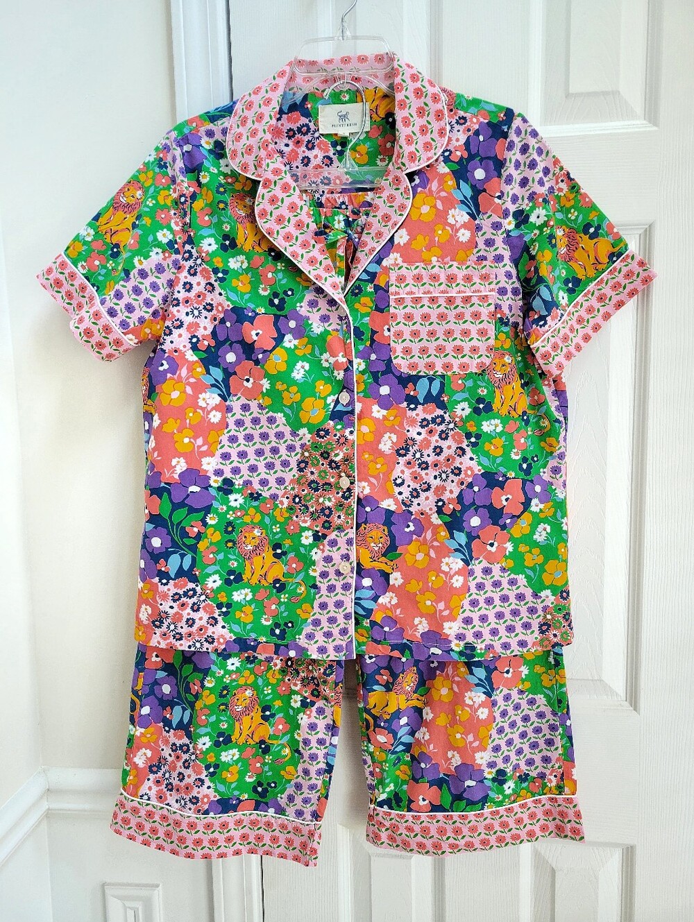 Printfresh Pajamas Flower Power Cotton Short Sleeve Cropped Floral Lion Size M
